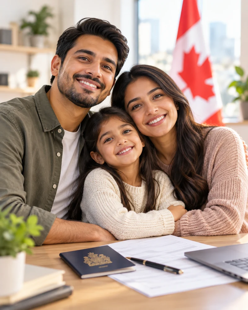 Happy family portrait for sponsorship service