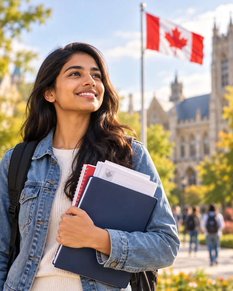 Study permit application with graduation cap and books